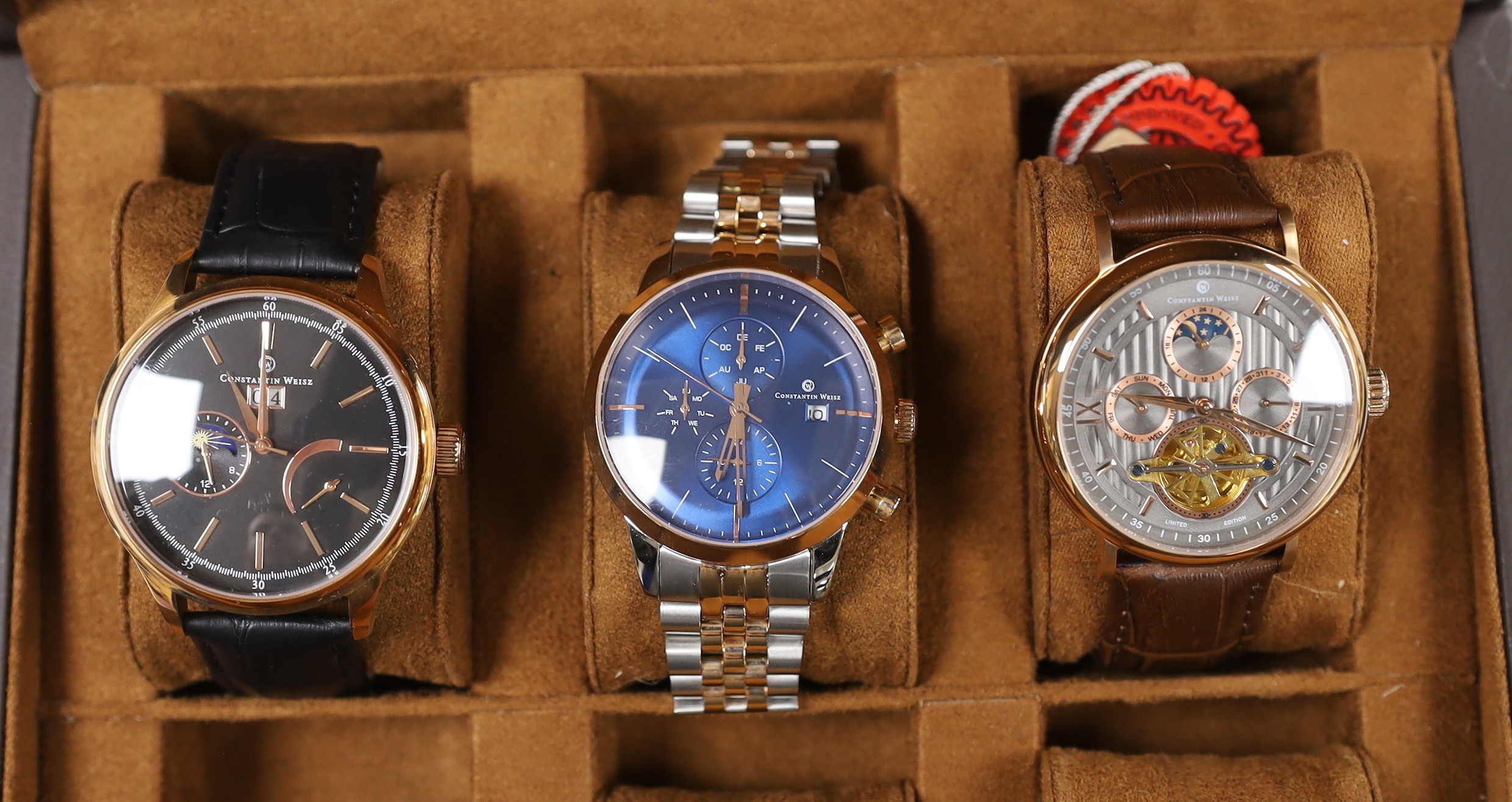 Four gentleman's assorted modern gilt metal or two tone Constantin Weisz wrist watches, including chronograph and self-winding.